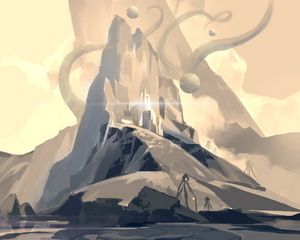 Preview wallpaper mountains, rocks, circles, fantasy, art