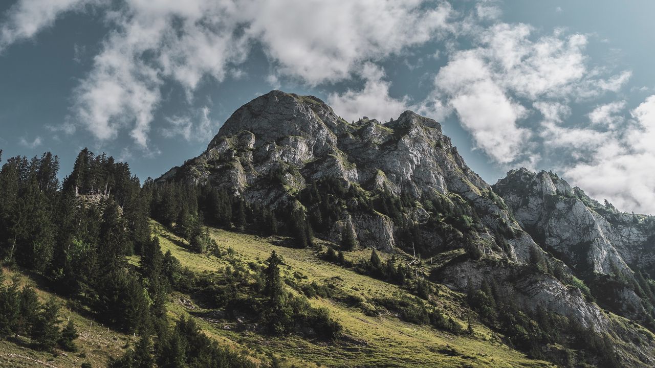 Download Wallpaper 1280x720 Mountains Rocks Clouds Landscape