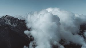 Preview wallpaper mountains, rocks, clouds, fog, sky