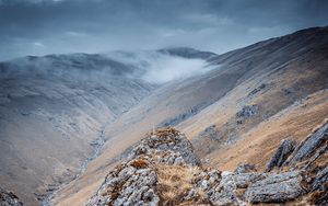 Preview wallpaper mountains, rocks, clouds, valley, landscape