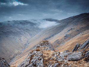 Preview wallpaper mountains, rocks, clouds, valley, landscape