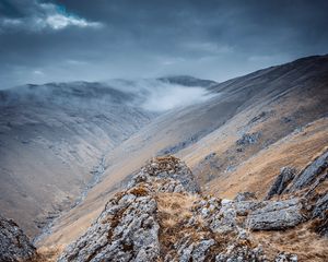 Preview wallpaper mountains, rocks, clouds, valley, landscape