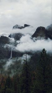 Preview wallpaper mountains, rocks, clouds, forest, trees