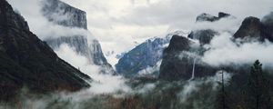Preview wallpaper mountains, rocks, clouds, forest, trees