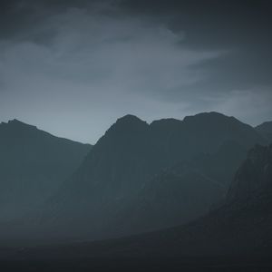 Preview wallpaper mountains, rocks, evening, fog