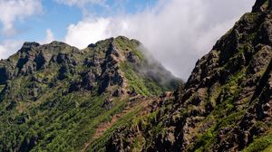 Preview wallpaper mountains, rocks, fog, nature, trees, landscape