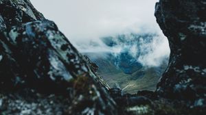 Preview wallpaper mountains, rocks, fog, distance