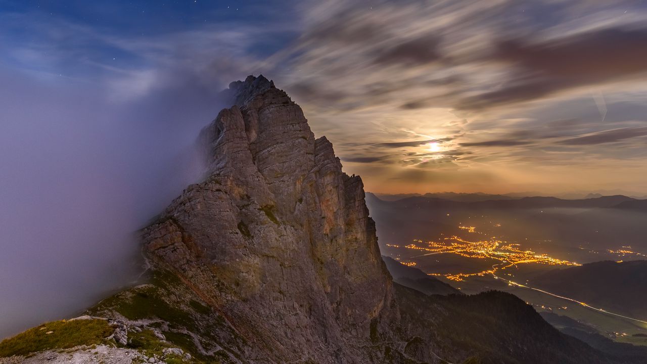 Wallpaper mountains, rocks, fog, slope, clouds