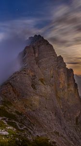 Preview wallpaper mountains, rocks, fog, slope, clouds