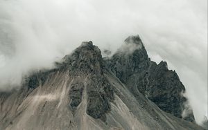 Preview wallpaper mountains, rocks, fog, cloud, grass
