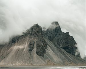 Preview wallpaper mountains, rocks, fog, cloud, grass