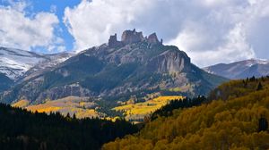Preview wallpaper mountains, rocks, forest, autumn, trees