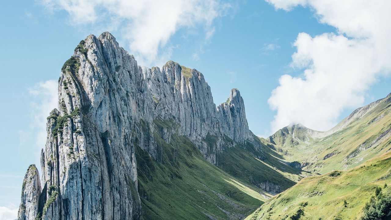 Wallpaper mountains, rocks, gorge, slope, greenery