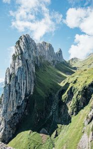 Preview wallpaper mountains, rocks, gorge, slope, greenery