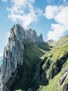 Preview wallpaper mountains, rocks, gorge, slope, greenery