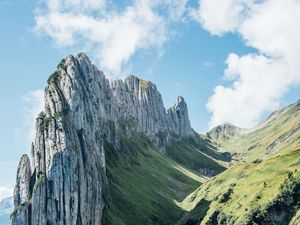 Preview wallpaper mountains, rocks, gorge, slope, greenery