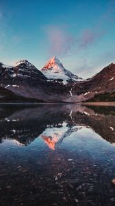 Preview wallpaper mountains, rocks, lake, snowy, reflection