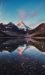 Preview wallpaper mountains, rocks, lake, snowy, reflection