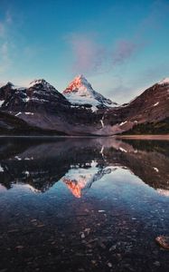 Preview wallpaper mountains, rocks, lake, snowy, reflection
