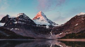 Preview wallpaper mountains, rocks, lake, snowy, reflection
