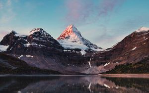 Preview wallpaper mountains, rocks, lake, snowy, reflection