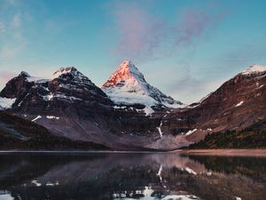 Preview wallpaper mountains, rocks, lake, snowy, reflection