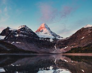 Preview wallpaper mountains, rocks, lake, snowy, reflection