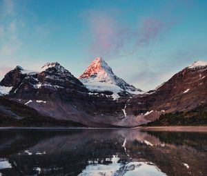 Preview wallpaper mountains, rocks, lake, snowy, reflection