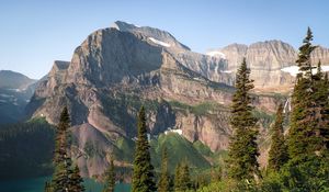 Preview wallpaper mountains, rocks, lake, spruce, sky