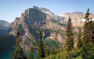 Preview wallpaper mountains, rocks, lake, spruce, sky