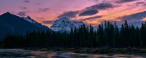 Preview wallpaper mountains, rocks, lake, forest, trees, sunset