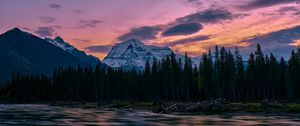 Preview wallpaper mountains, rocks, lake, forest, trees, sunset