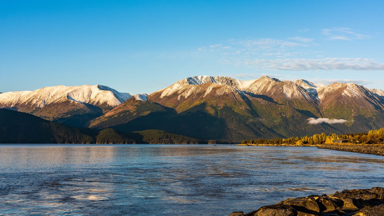 Wallpaper mountains, rocks, lake, water, sky
