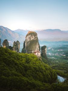 Preview wallpaper mountains, rocks, landscape, valley, town