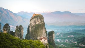 Preview wallpaper mountains, rocks, landscape, valley, town