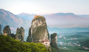 Preview wallpaper mountains, rocks, landscape, valley, town
