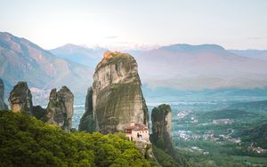 Preview wallpaper mountains, rocks, landscape, valley, town