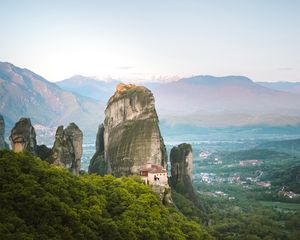 Preview wallpaper mountains, rocks, landscape, valley, town
