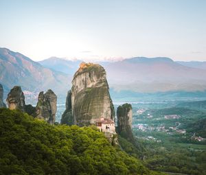 Preview wallpaper mountains, rocks, landscape, valley, town