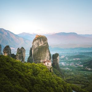 Preview wallpaper mountains, rocks, landscape, valley, town