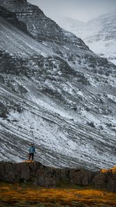 Preview wallpaper mountains, rocks, man, nature, loneliness