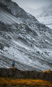 Preview wallpaper mountains, rocks, man, nature, loneliness