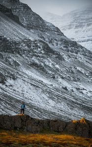 Preview wallpaper mountains, rocks, man, nature, loneliness