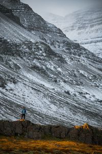 Preview wallpaper mountains, rocks, man, nature, loneliness