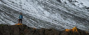 Preview wallpaper mountains, rocks, man, nature, loneliness