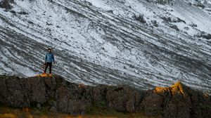 Preview wallpaper mountains, rocks, man, nature, loneliness