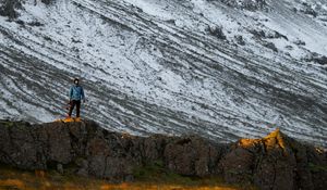 Preview wallpaper mountains, rocks, man, nature, loneliness