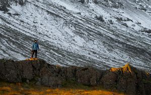 Preview wallpaper mountains, rocks, man, nature, loneliness