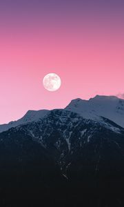 Preview wallpaper mountains, rocks, moon, snow, snowy, pink