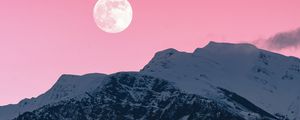 Preview wallpaper mountains, rocks, moon, snow, snowy, pink